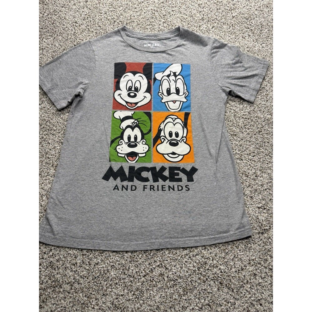 Disney Mickey and Friends Graphic T-Shirt Mens Small Grey Donald Goofy Pluto